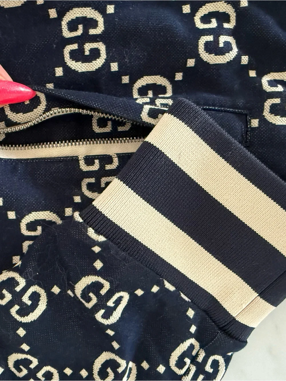 Gucci Navy GG Zip-Up Track Jacket with Red Stripe